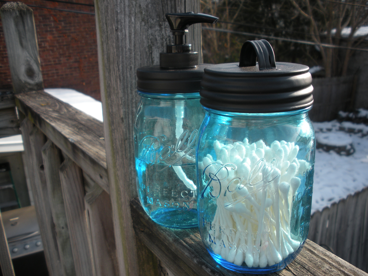 Black Repro Mason Jar Bath Set - Click to Enlarge Photo