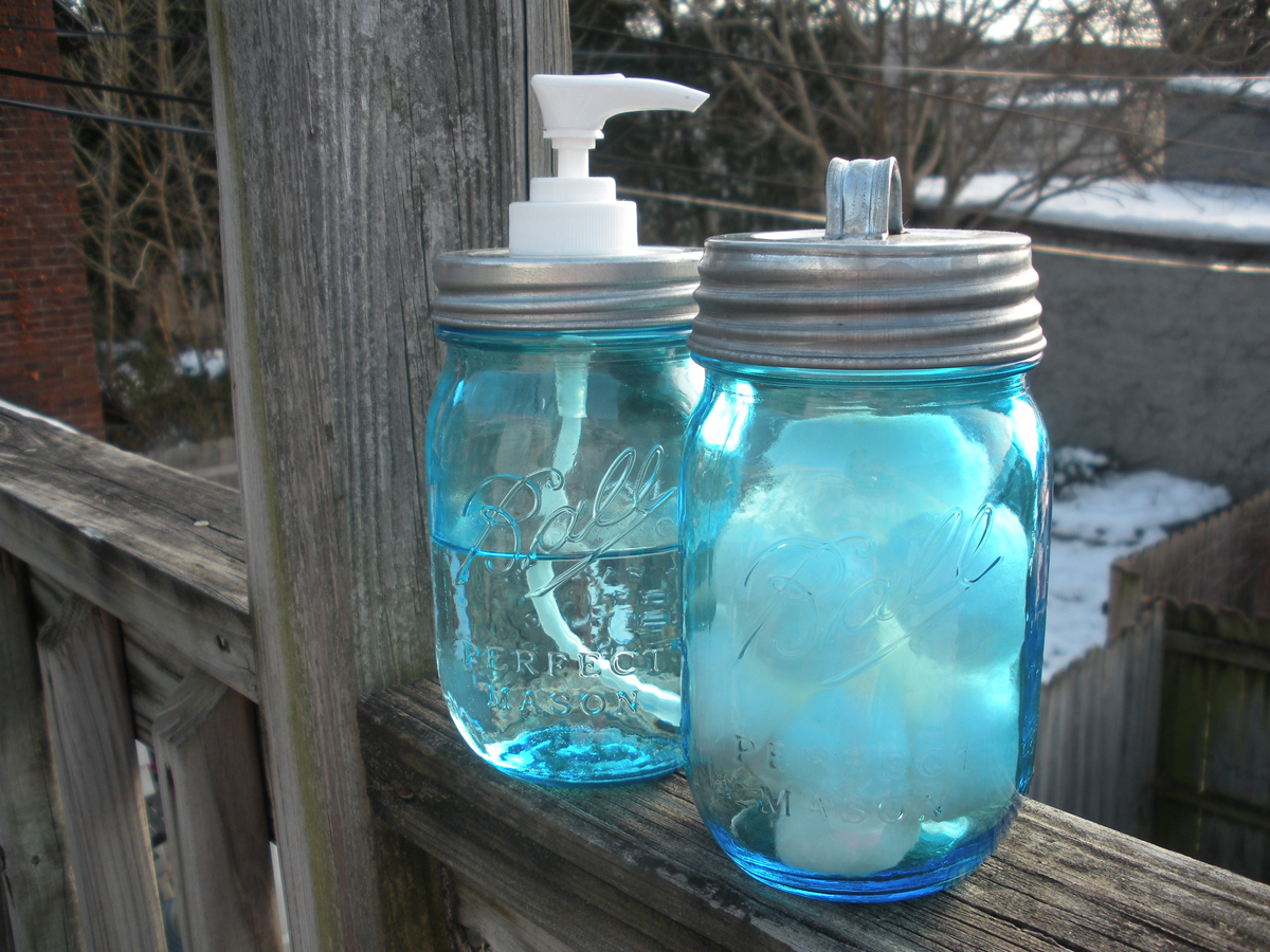 Galvanized Repro Mason Jar Bath Set - Click to Enlarge Photo